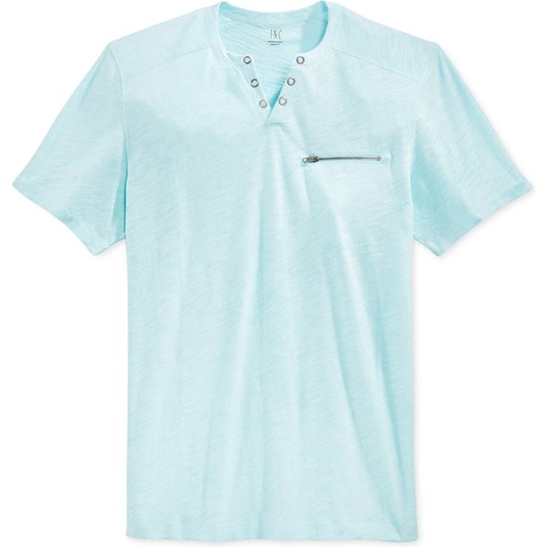 INC Mens Dean Split-Neck Embellecido playera, azul, grande I-N-C Camiseta adornada