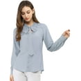 thumbnail image 3 of Camisa Casual Con Botones Manga Larga Corbata De Lazo Para Mujer Allegra K Azul claro S, 3 of 6