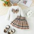 thumbnail image 2 of Utlike Baby Girls Outfits Long Sleeve Top Plaid Printed Bow Skirt Two Piece Set Matching Sets For Girl Size 4 Years-5 Years, 2 of 9