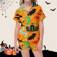 thumbnail image 2 of Weebloom Halloween Kids Pajamas Little Girls Cute Pumpkin Pajamas Set Soft Printed Kids Short Sleeve Button Down Shirt And Shorts Sleepwear Nightwear Pjs Loungewear Orange 6-7 Years, 2 of 4