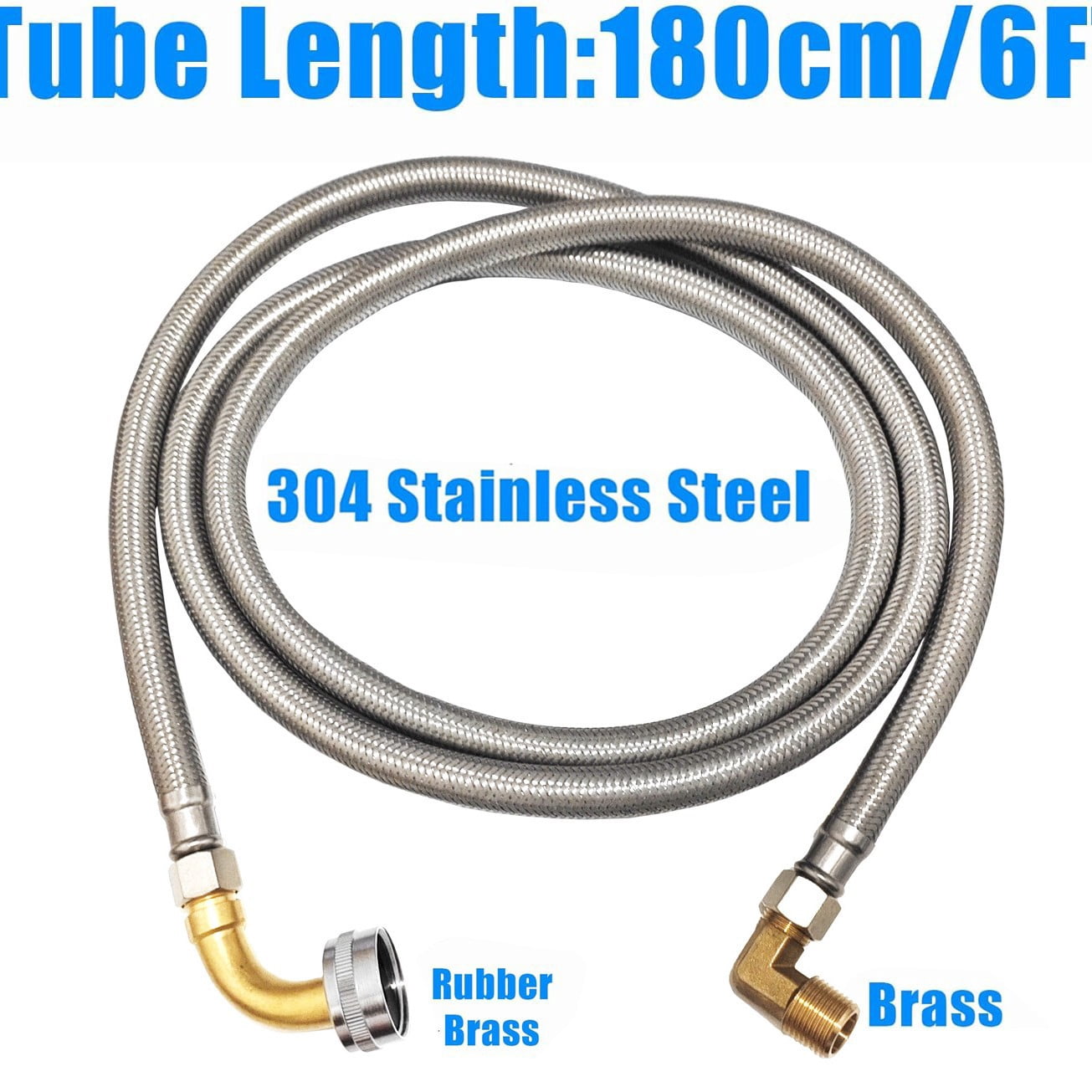Braided Stainless Steel Ice Maker Water Supply Hose - 6 Ft - Universal 1/4" Connectors from