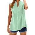thumbnail image 2 of Heisall Womens Shirts Summer Pure Color Sleeveless Stand Collar Button-Up Side Slit No Pocket Linen Casual Vest, 2 of 8