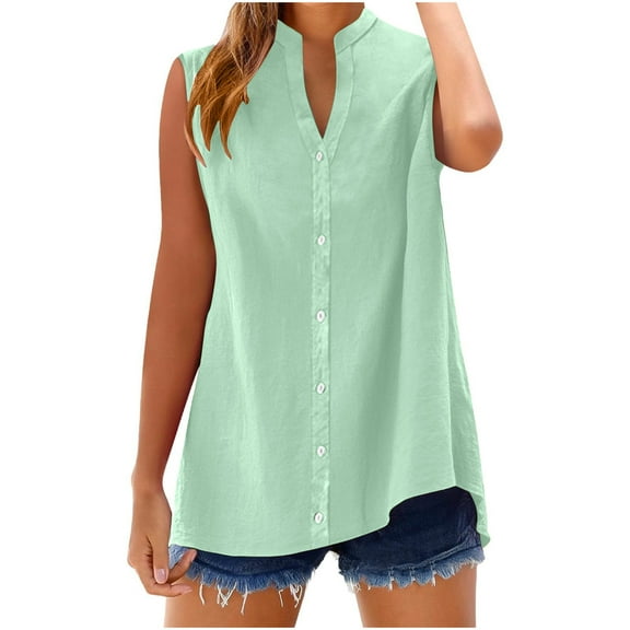 TKLPEHG Tank Top for Women V-Neck Button Tank Top Lightweight Leisure Fashion Western Outfit for Women Solid Color Graphic Tee Regular Sleeveless Blouses Blouses (Mint Green,XXXL)
