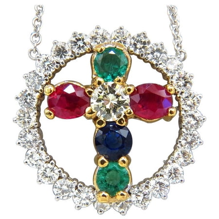 6.65ct natural ruby emerald sapphire diamonds cross 14kt