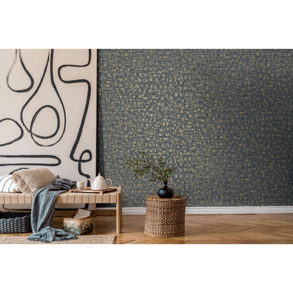 Blue Brushed Block Print Non Woven Non-Pasted Textured Wallpaper 57 Sq. Ft.
