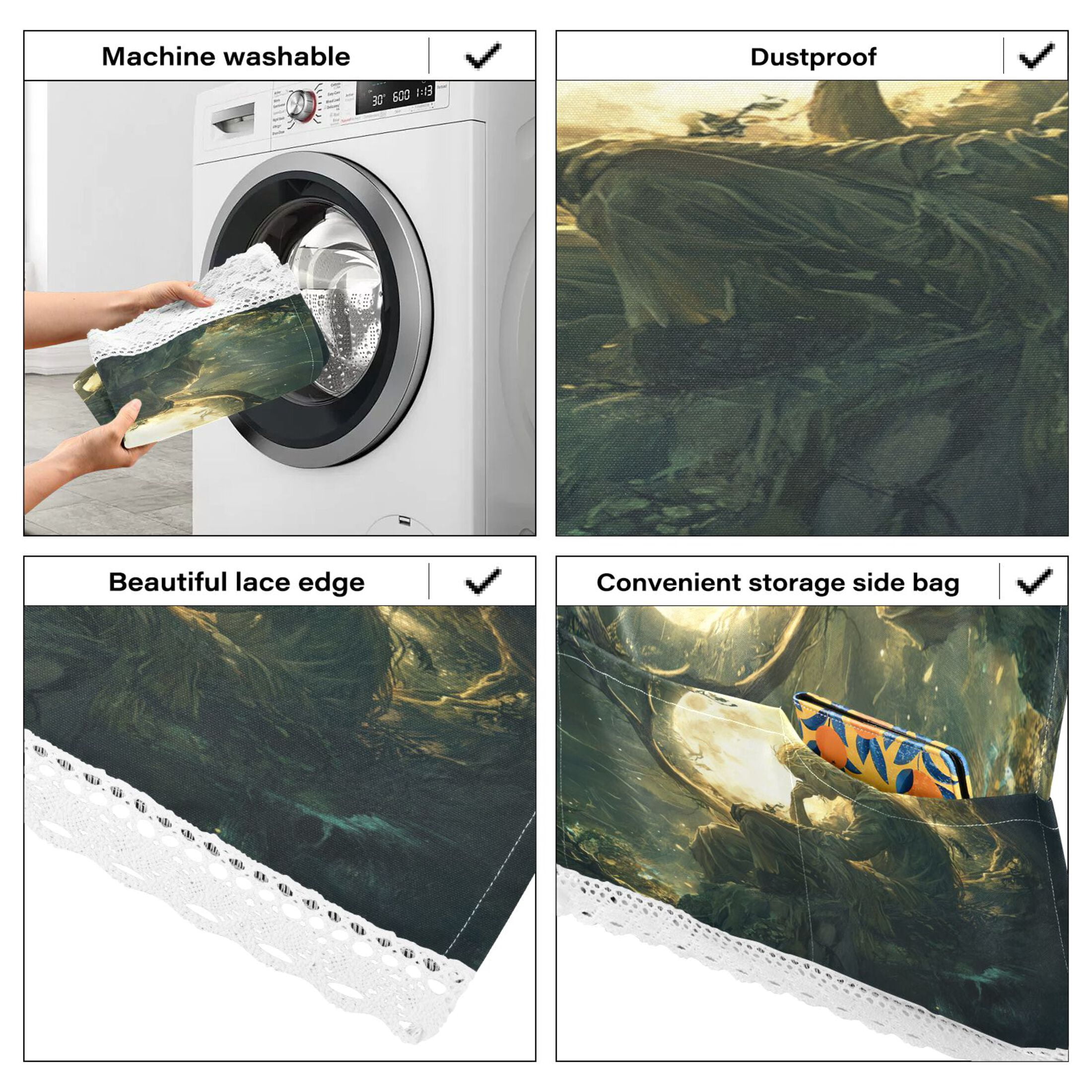 Reflections under The MoonWasher and Dryer Covers Dust-Proof and Oil Resistant Fridge Cover with 4 Storage Pockets Washing Machine Top Cover for Laundry Kitchen Home 51.2 x 22 In