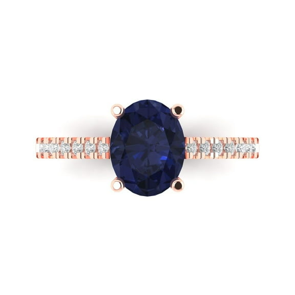 Clara Pucci 14K Rose Gold 2.21ct BlueSapphire Solitaire with Accents Ring