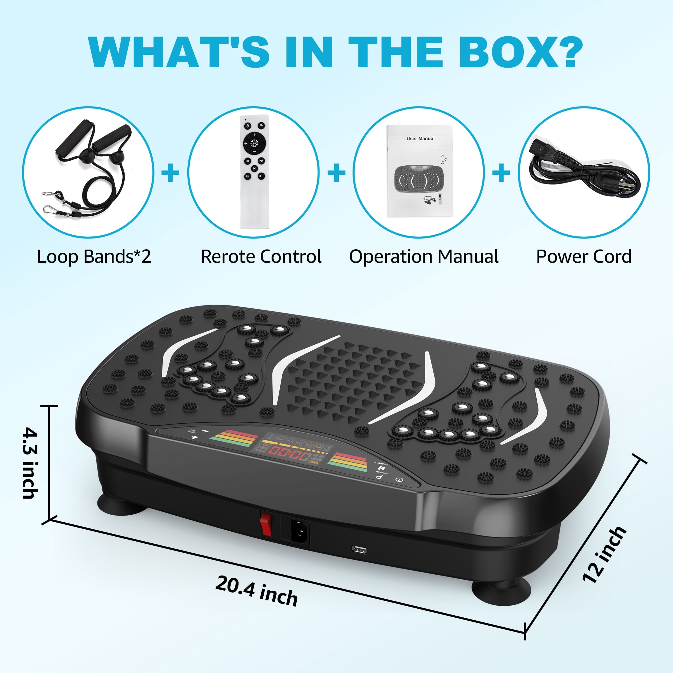 Hlthair Vibration Plate Exercise Machine for Lymphatic Drainage Machine Full Body Workout Vibration Fitness Platform with Bluetooth and Lights