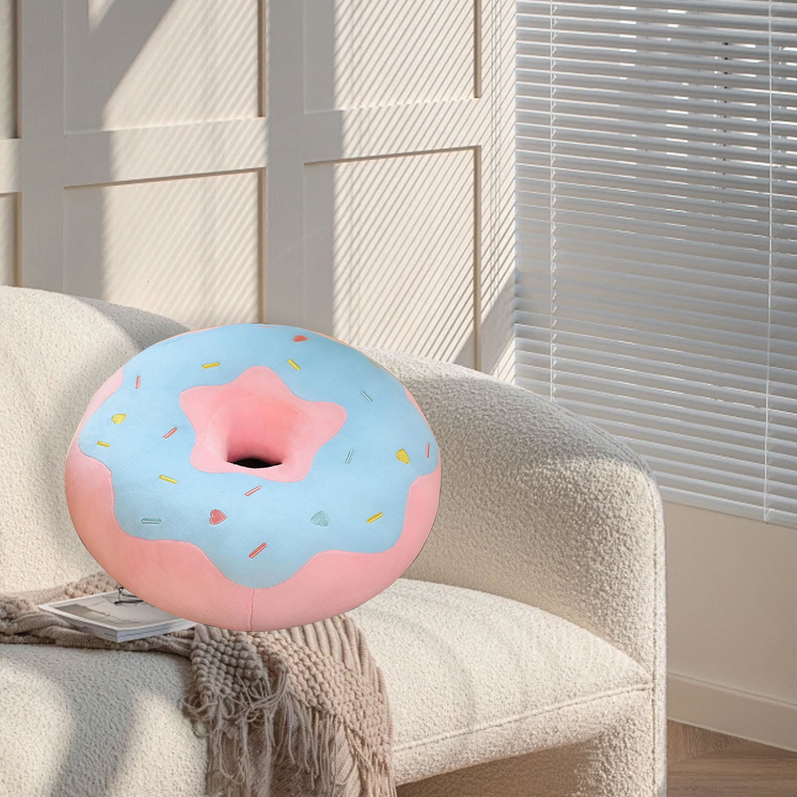 Round Donut Pillow Print Decorative Comfortable Soft Plush Funny Food Shaped Pad Seat Back Stuffed Cushion Adult and Kids for Couch Chair Floor Sofa