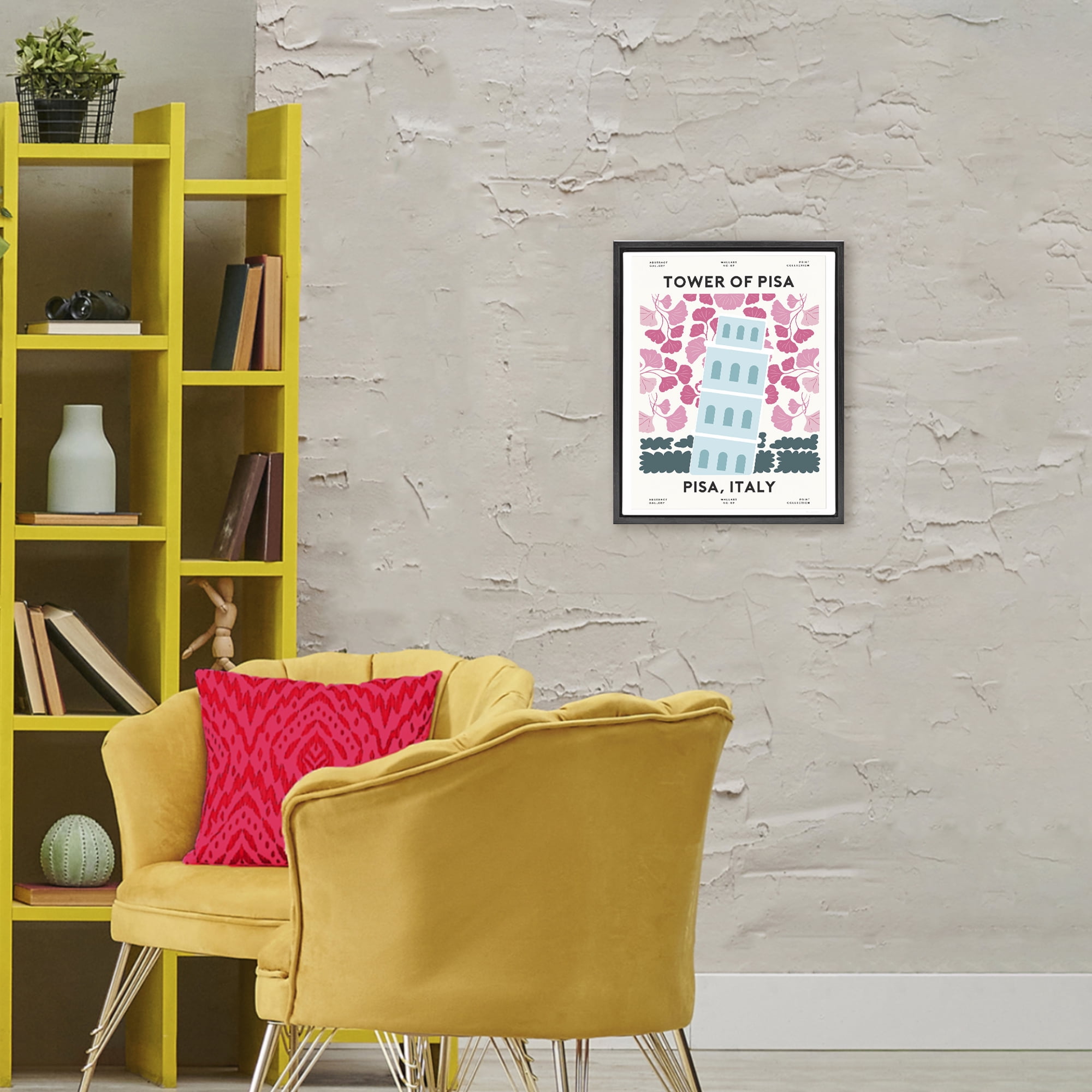 Stupell Industries Pastel Groovy Tower of Pisa Black Framed Floater Canvas Wall Art, design by Omar Escalante