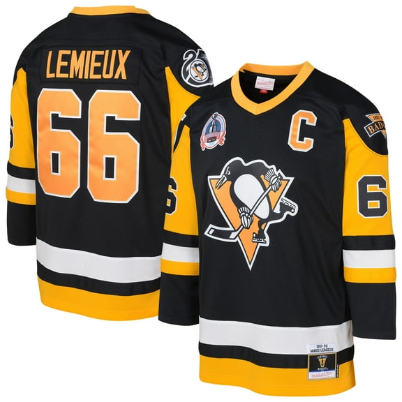 Youth Mitchell & Ness Mario Lemieux Black Pittsburgh Penguins 1991/92 Captain Patch Power Play Player Jersey