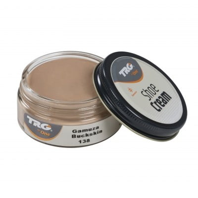 TRG Buckskin Shoe cream with beeswax, one of the best shoe polishes that nourishes, maintains, shines and enhances the color of leather shoes and leather boots.