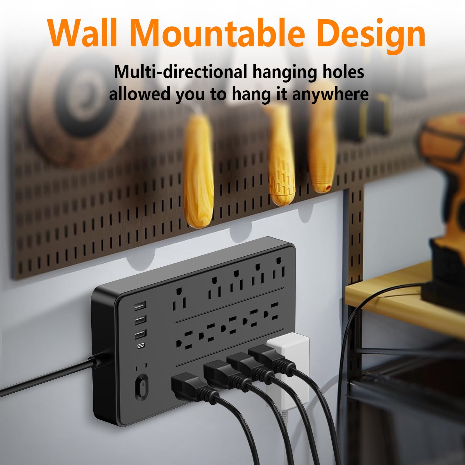 Surge Protector Power Strip with 5FT Extension Cord, 15 Outlets and 4 USB Ports, Muti-Outlets Ports Desktop Charging Station for Home, Office, 2100 Joules