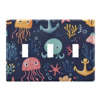 Yayeee Toggle Light Switch Wall Plate 3-Gang 6.37"x4.48" Decorative Outlet Cover, Red Jellyfish