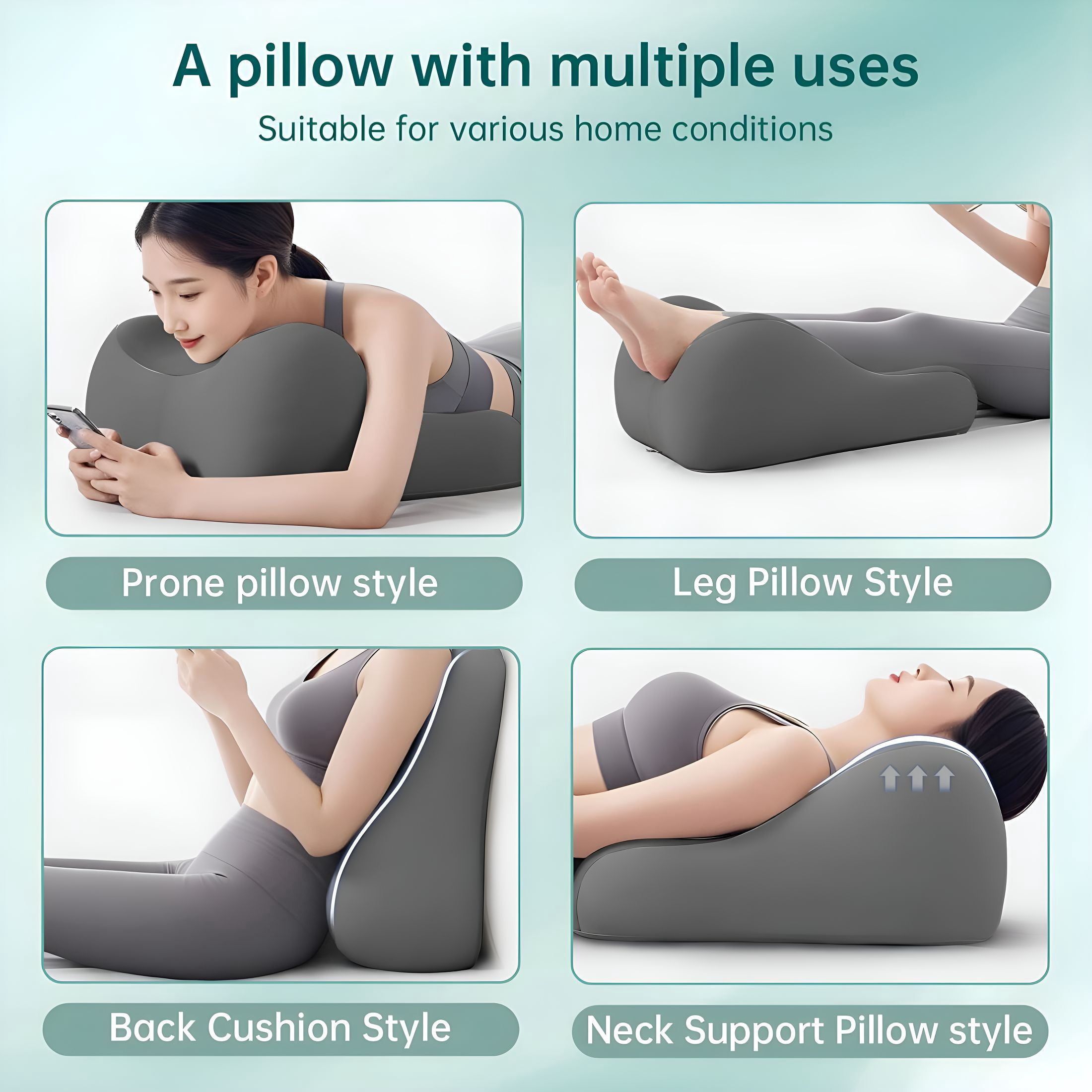 XIBUFE 2026 New Memory Foam Wedge Pillow,Ergonomic Contoured Position Pillow for Sleeping and Reading,Multi-Functional Bed Pillow Back Support Cushion,All Grey