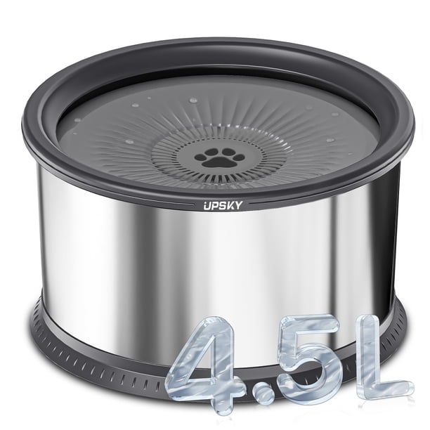 Cuenco de agua para perros UPSKY de acero inoxidable, 4,5 L, a prueba de derrames, gris