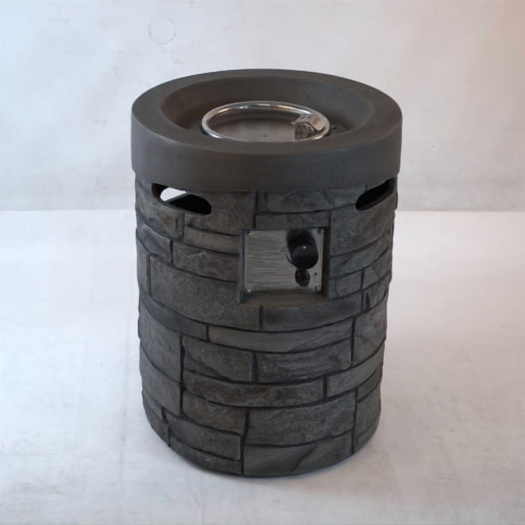 19.7" Gas Fire Pit with Magnesium Oxide Cultured Stone Finish,Contain Rainproof Cover and Lava Rocks, 32000 BTU / Gray