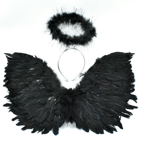 Black Angel Wings & Halo Set, Halloween Costume Accessory for Adults, by Way to Celebrate