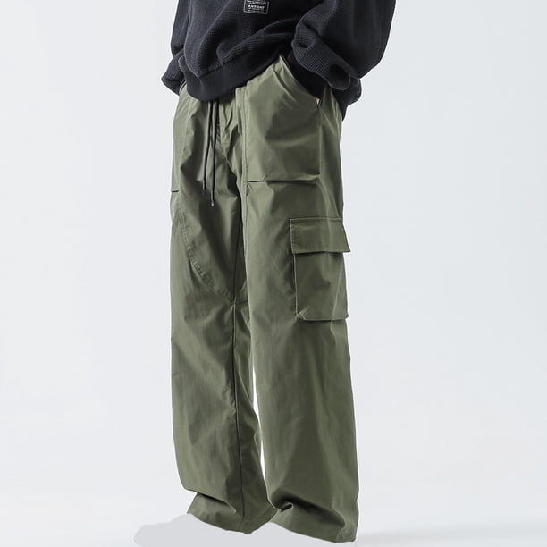 Pantalones de trabajo para hombre, de cintura elástica, con múltiples bolsillos y cordón, rectos, de tubo y cintura media, de licra