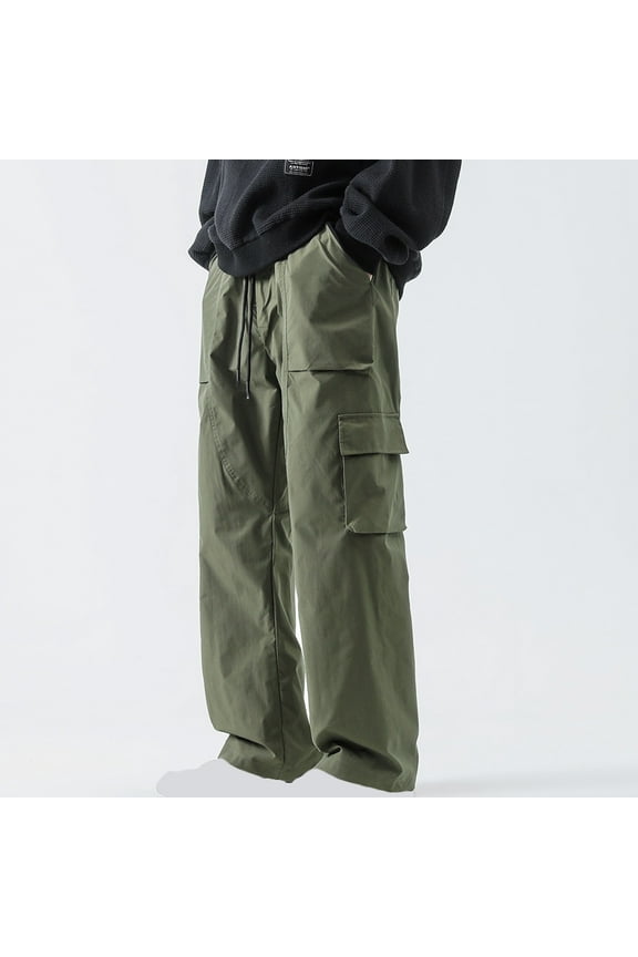 Men's Elastic Waist Cargo Pants,Casual Loose Fit Lightweight Workwear Pull On Pants