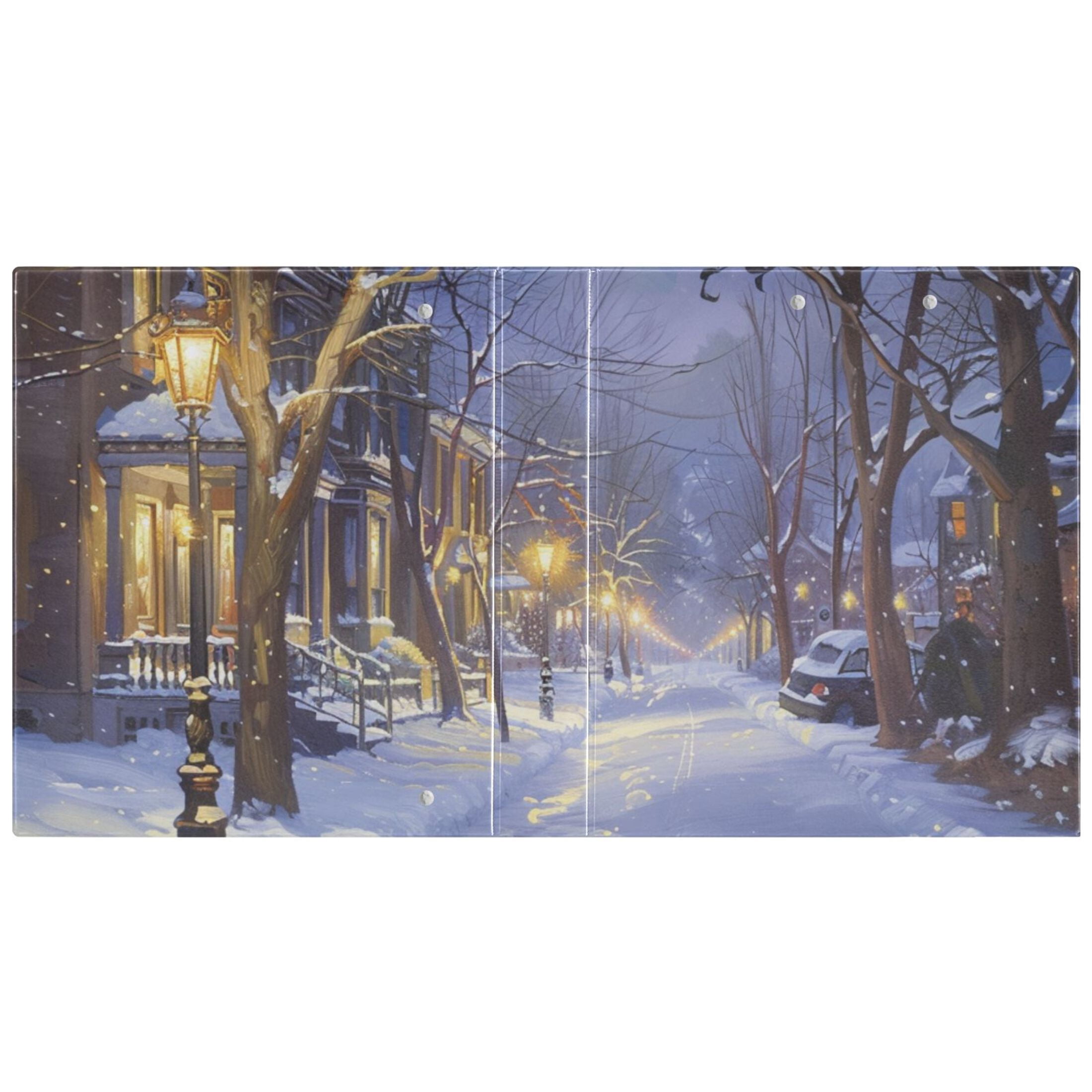 Snow Scene 3 Ring Binders 1.5 inch Hardcover File Folders with Interior Pockets A4 Size Organizer for School Office Hospital