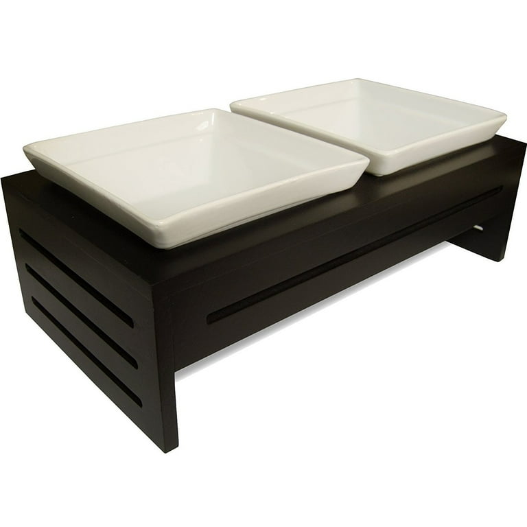 Square ceramic top dog bowls