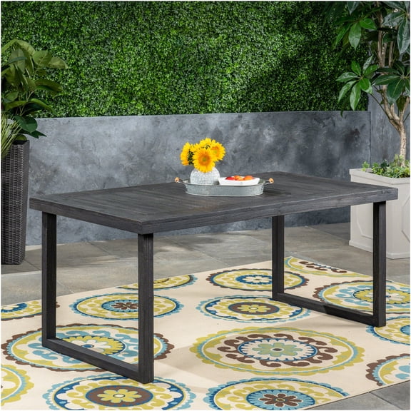 JERFIT 69 inch Acacia Wood Outdoor Dining Table, Weather-Resistant Patio Table with Slatted Top, Dark Gray Finish