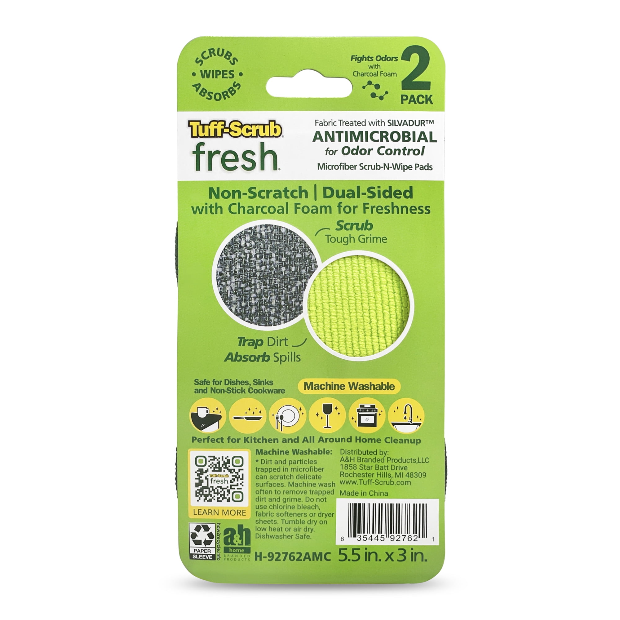 (8 pack) Tuff-Scrub Fresh Microfiber Scrub-N-Wipe Cleaning Sponge Pad, 2 Pack Regular Size