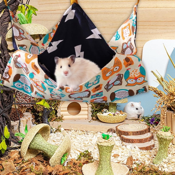 Hamaca para hámster Hamaca para mascotas Jaula Colgante de 2 capas Juguetes Juego cálido Cama oscilante Cama para dormir para mascotas pequeñas, Búhos Color Yinane Hamaca de hámster