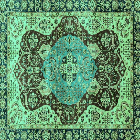 Ahgly Company Indoor Square Persian Turquoise Blue Traditional Area Rugs, 3' Square