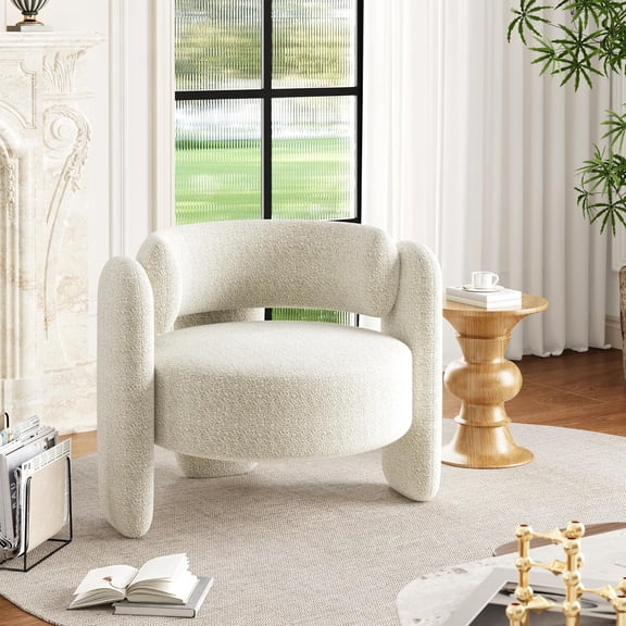 Office Accent Chair for Living Room Modern Chenille Boucle Accent Chair Fabric Armchair Comfy Upholstered Reading Accent Chairs for Bedroom,Single Sofa Chair with Legs for Apartment