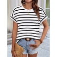 thumbnail image 6 of Women's Short Sleeve Shirts Outfits Stripe Dressy Clothes Tops for Casual Summer Black & White XL, 6 of 8