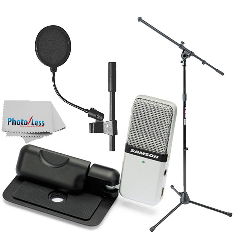 Stevenson isolation Uafhængig Samson Go Mic Portable USB Condenser Microphone Bundle with On-Stage  MS7701B Euro Boom Microphone Stand, Pop Filter, Cleaning Cloth - Walmart.com