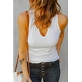thumbnail image 2 of ABPHQTO Camiseta de tirantes de mujer en punto canalé con escote partido blanco, 2 of 5