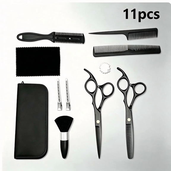11-Piece Professional Hair Cutting Scissors Kit, Hairdressing Shears Set with Thinning/Texturizing/Barber Shears, Stylist Comb, Cape, Clips for Salon & Home Use