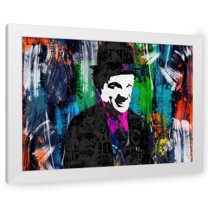 Stephen Chambers 24x19 White Modern Wood Framed Wall Art Titled - Charlie Chaplin 1