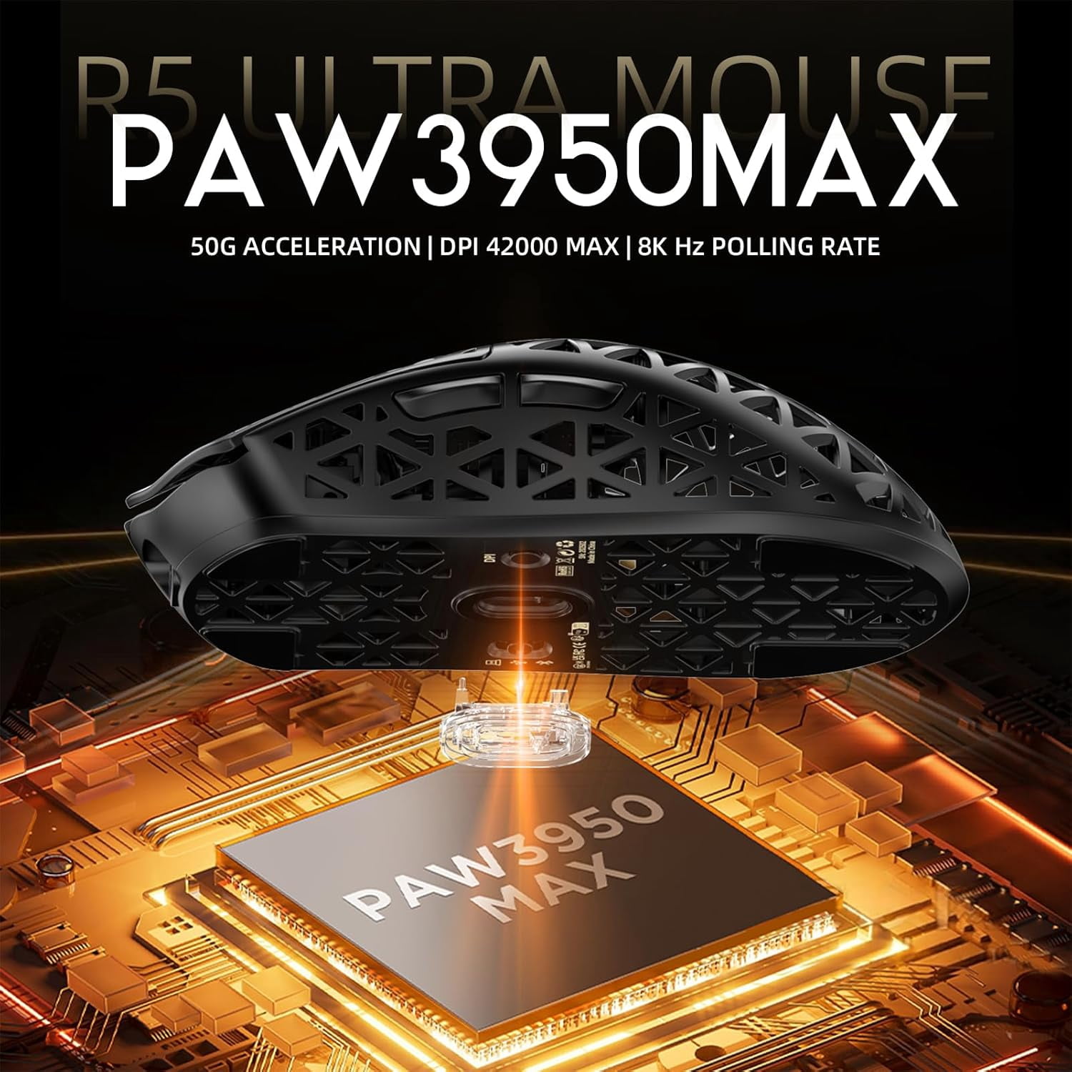 ATTACK SHARK R5 Ultra Carbon Fiber Wireless 8K Gaming Mouse 39g SUPERLIGHT, PixArt PAW3950MAX Gaming Sensor, 8000Hz Wireless Polling Rate, MCU Nordic 52840, DPI up to 42000, BT/2.4G Wireless/Wired