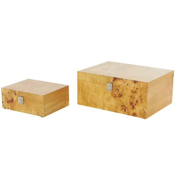 DecMode Storage Brown Wood Decorative Box with Natural Wood Grains and Silver Latches, 2 Count