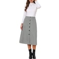 thumbnail image 2 of INSPIRE CHIC Work Midi Skirt for Women Button Down High Waist Fall Winter Vintage Skirts XS Grey, 2 of 6