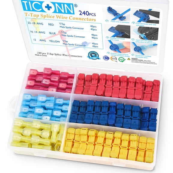 TICONN 240pc T Tap Wire Connectors Kit, Quick Splice Wiring Connectors Case