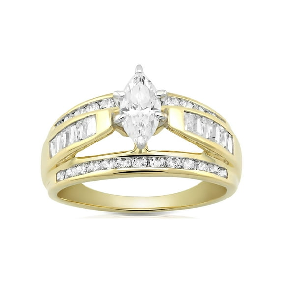 "Brilliance Fine Jewelry Engagement Ring with 1.90 Carat T.W. Marquise Cut Simulated Diamond in 10K Yellow Gold For Women"