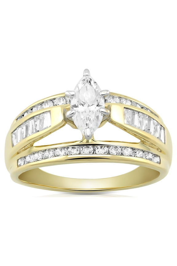 "Brilliance Fine Jewelry Engagement Ring with 1.90 Carat T.W. Marquise Cut Simulated Diamond in 10K Yellow Gold For Women"