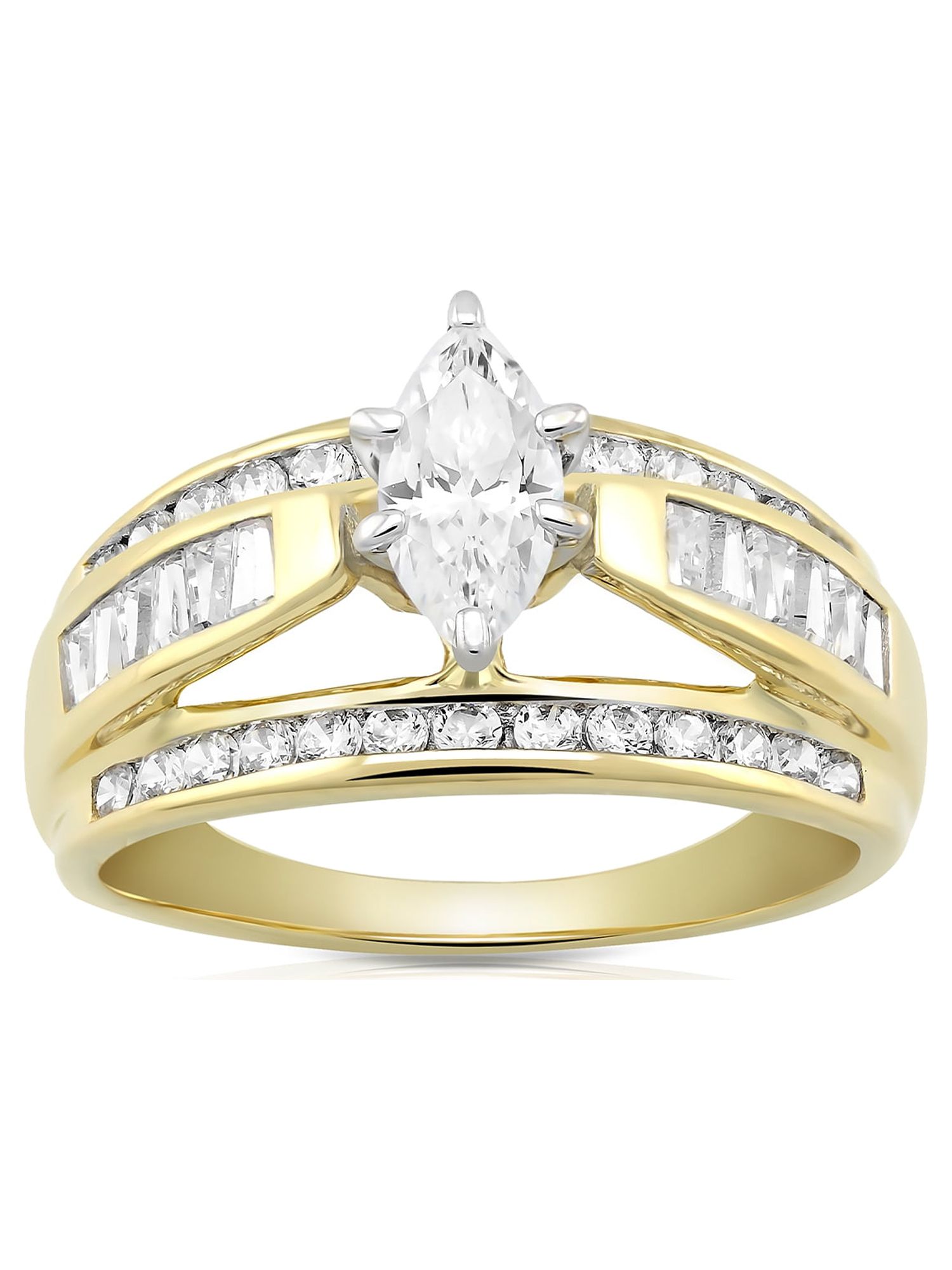 "Brilliance Fine Jewelry Engagement Ring with 1.90 Carat T.W. Marquise Cut Simulated Diamond in 10K Yellow Gold For Women"