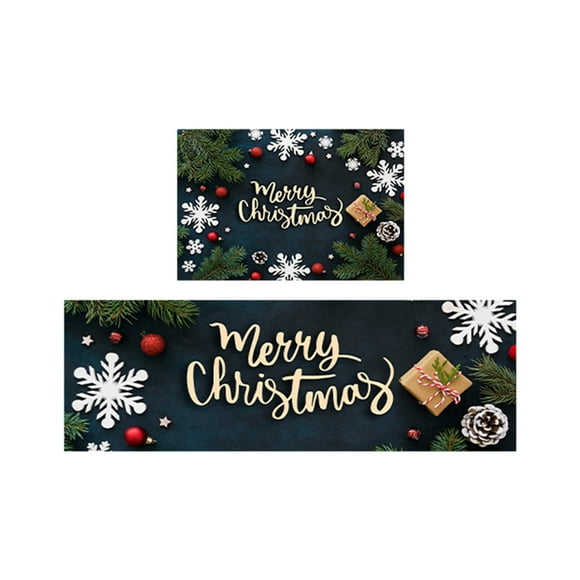 Birdeem Merry Christmas Entrance Door Mat, Happy New Year Low Tradition Christmas Decor Welcome Doormat, Non-Slip Carpet Rugs Floor Matï¼ 23.62X15.74In+15.74X43.3Inï¼