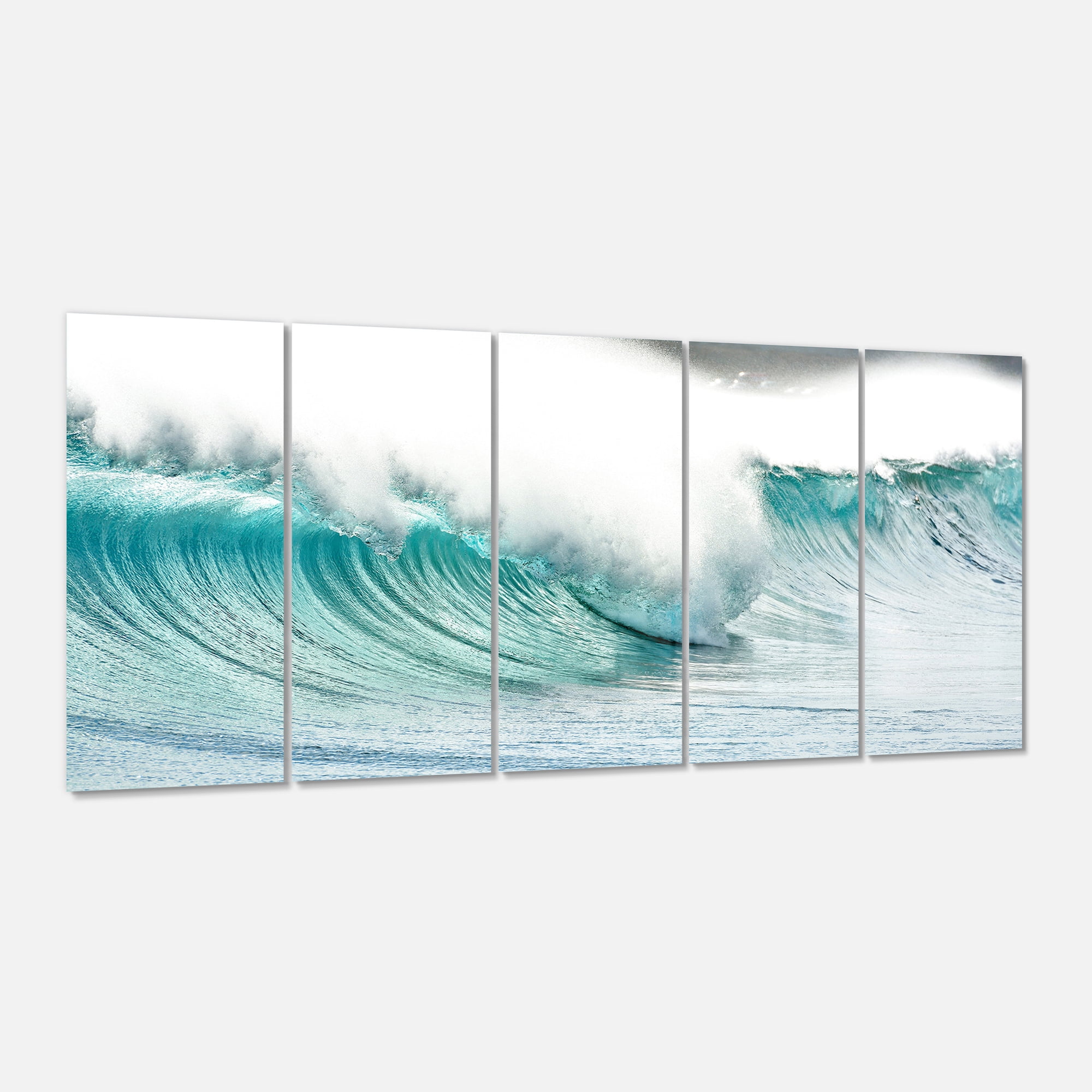 Designart 'Massive Blue Waves Breaking Beach ' Multipanel Seashore Metal Wall Art
