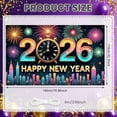 thumbnail image 2 of Colorful Fireworks Happy New Year Banner Golden Clock 2026 New Year Display City Glittering Numbers New Year Eve Backdrop for New Year Celebration 2026 Party Indoor Decoration, 2 of 9