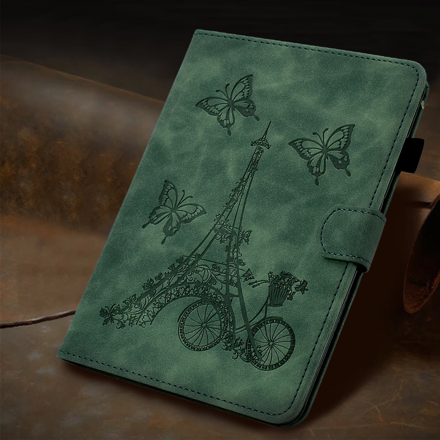Dteck for iPad 10th Generation Case 2022, iPad 10 th Gen 10.9 inch Protective Cover with Pencil Holder, Multi-Angle Viewing Stand, Card Slots, Folio Leather Cases with Embossed Butterfly,Green