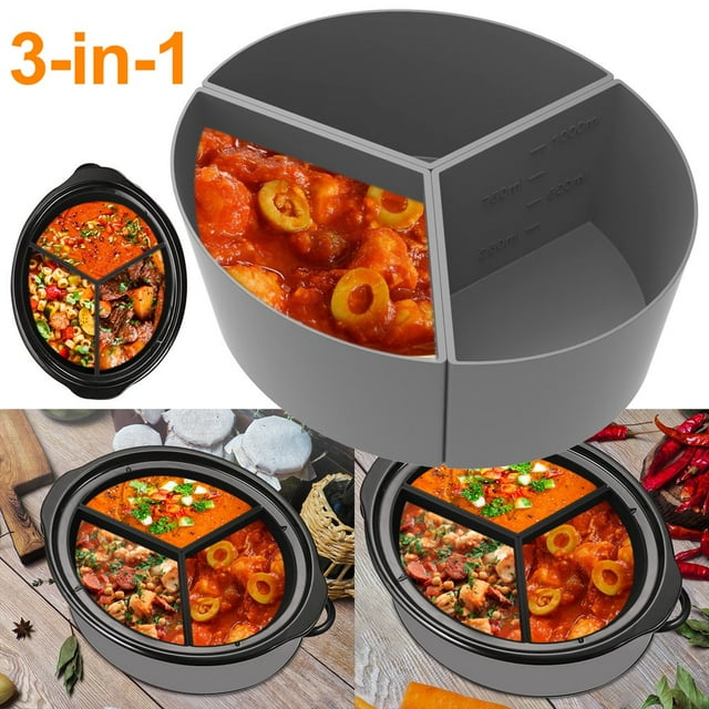MesaSe 3Pcs Slow Cooker Divider Liner Reusable Slow Cooker Divider Insert Heat Resistant Silicone Slow Cooker Divider for 6 QT Pot Kitchen Cooking