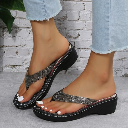 

Summer Ladies Shoes Wedge Heel Retro Flip Flops Casual Women s Sandals Slippers