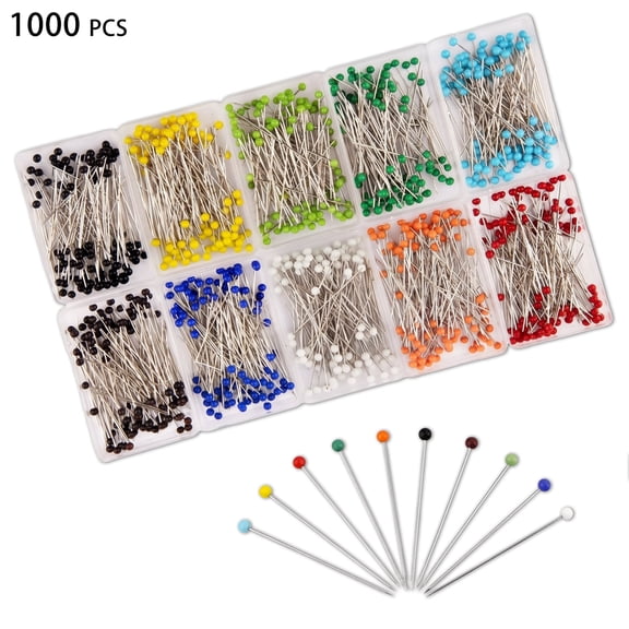 1000PCS Sewing Pins for Fabric, Straight Pins Sewing with Pearlized Colored Heads, Quilting Supplies, Pearl, Stick, Corsage, Head